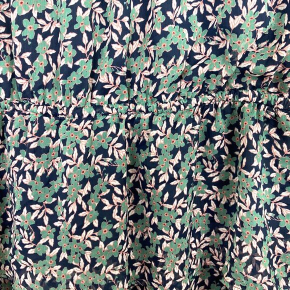 Dip Tiered Midi Dress Size M Green & Blue Floral Tasseled Long Sheer Sleeves - Picture 7 of 9
